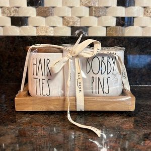 Rae Dunn hair ties & bobby pins containers, jars, NWT
